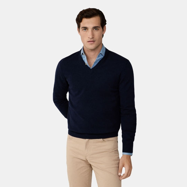 Hackett London Merino Cash Mix V Midnight Blue