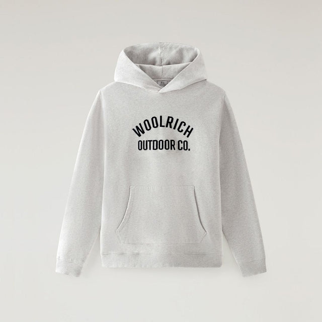 Woolrich Organic Cotton Script Hoodie Men's Light Grey Melange