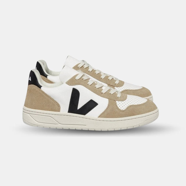 Veja Damen V-10 Chromefree Leder Extra Weiß Schwarz Sahara