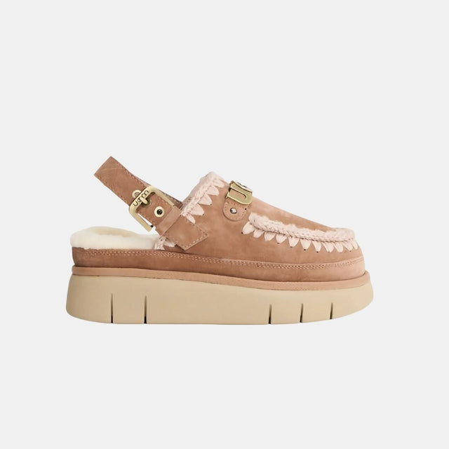 Mou Bounce Clog Back Strap-Letter Pink Brown