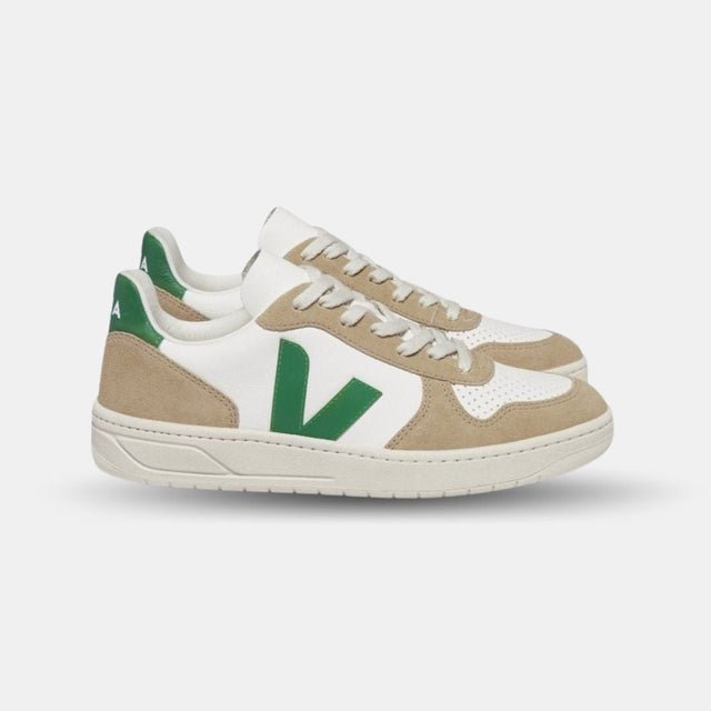 Veja Herren V-10 Chromefree Leder Extra Weiß Emeraude Sahara