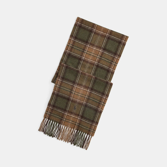 Polo Ralph Lauren Tartan Fringe Wool Scarf Brown Multi