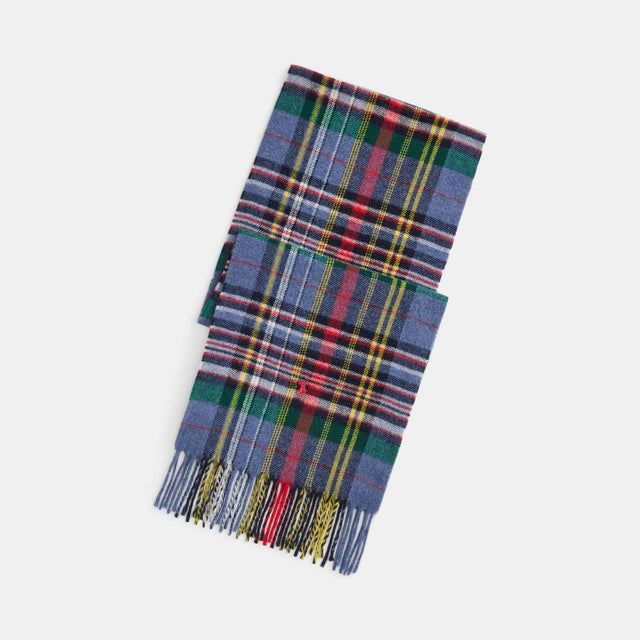 Polo Ralph Lauren Tartan Fringe Wool Scarf Blue Multi