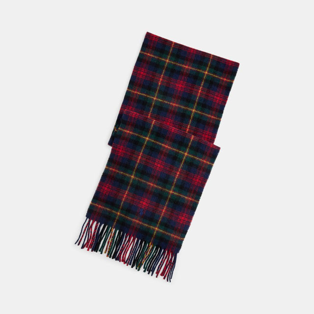 Polo Ralph Lauren Tartan Fringe Wool Scarf Red Multi