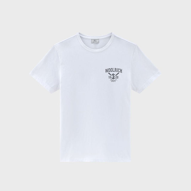 Woolrich Marineblaues Logo-T-Shirt Hellweiß