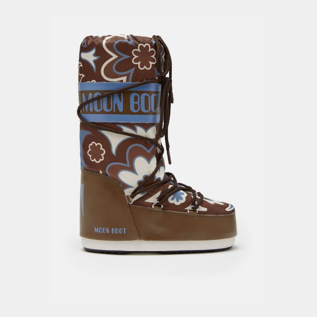 Moon Boot Icon Flower Print Brown Elephant Grey