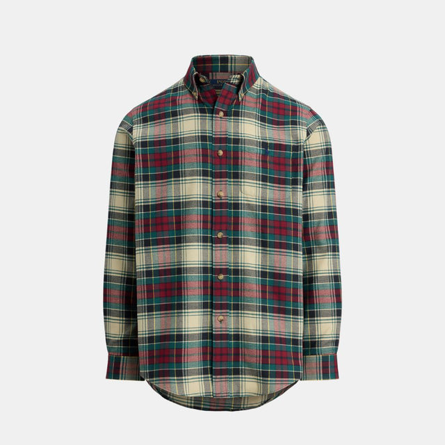 Polo Ralph Lauren Custom Fit Plaid Performance Shirt Cream Red Multi