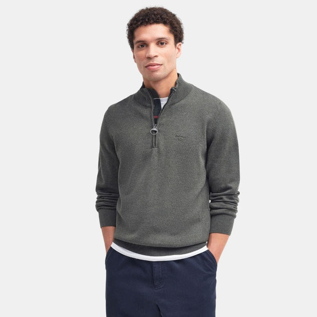 Barbour Cotton Half-Zip Jumper Olive Marl