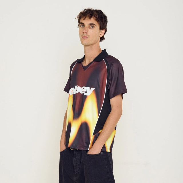 Obey Blurred Soccer Jersey Burnt Red Multi