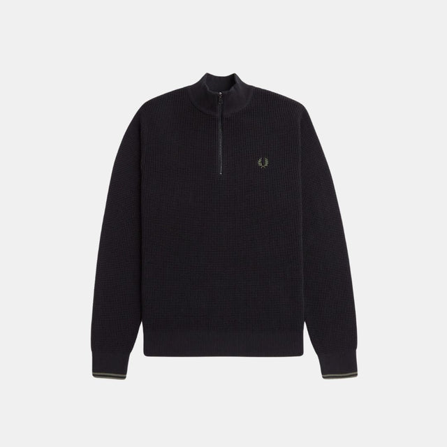 Fred Perry Jersey Waffle Stitch Half Zip Jumper Black
